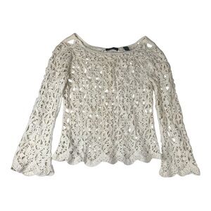 Moda International size large loose open knit crochet bell sleeve shirt mermaid